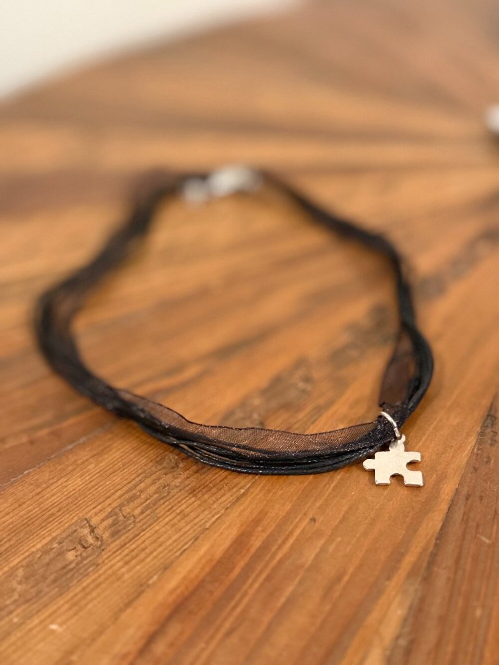 Handmade Black Necklace with Puzzle Pendant